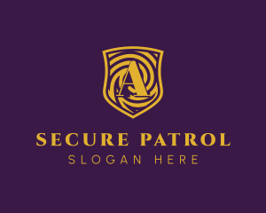 Patrol - Gold Spiral Shield Letter A logo design