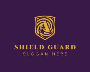 Defend - Gold Spiral Shield Letter A logo design