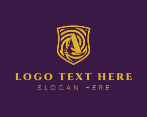 Gold Spiral Shield Letter A Logo