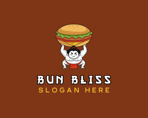 Bun - Sumo Wrestler Cheeseburger logo design