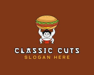 Sumo Wrestler Cheeseburger logo design