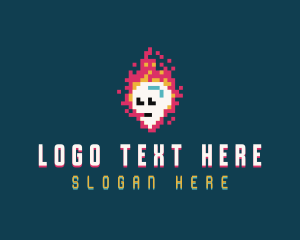 Pixelated - Alien Flaming Skull logo design