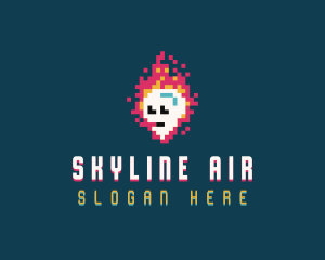 Pixelated - Alien Flaming Skull logo design