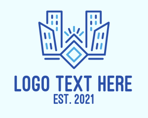 Land Developer - Blue Cityscape Line Art logo design