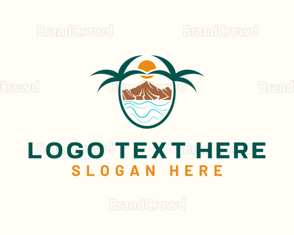 Mountain Palm Tree Beach Logo