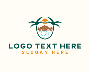 Sunset - Mountain Palm Tree Beach logo design