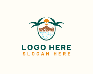 Beach - Mountain Palm Tree Beach logo design