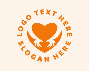 Romantic - Orange Heart Hands logo design