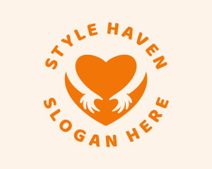 Romantic - Orange Heart Hands logo design