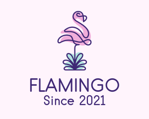 Monoline Tropical Flamingo logo design