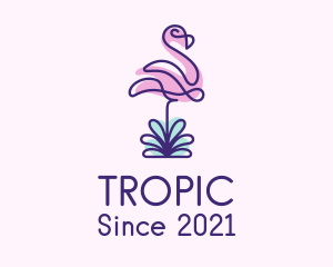 Monoline Tropical Flamingo logo design