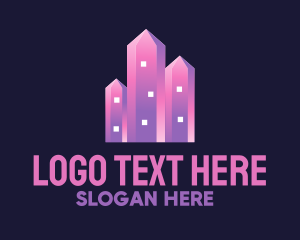 Downtown - Pink Crystal Buildings logo design