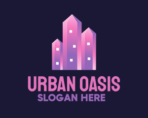 Downtown - Pink Crystal Buildings logo design