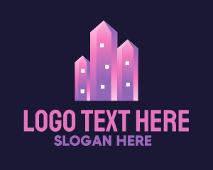 Quartz - Pink Crystal Buildings logo design