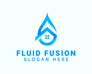 Blue House Water Droplet logo design