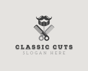 Mustache Barber Hairdresser logo design