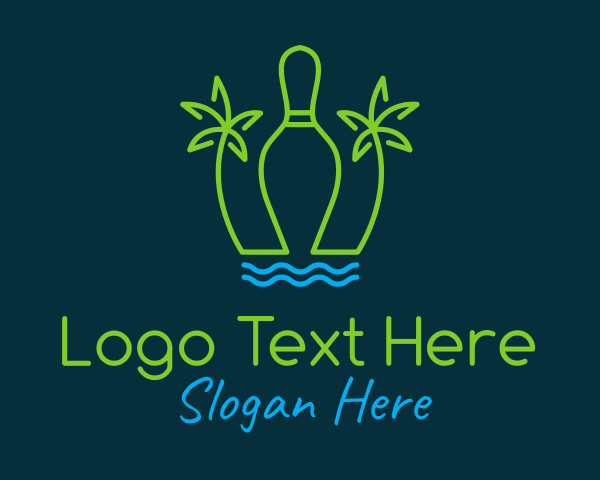 Beach - Neon Tropical Bowling logo design