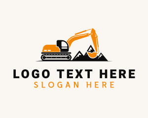 Construction Worker - Mountain Backhoe Machine logo design