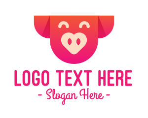 Farm Animal - Happy Pig Love Heart logo design