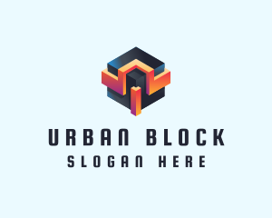 Block - 3D Futuristic Technology Cube logo design