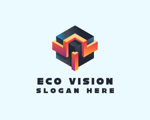 3D Futuristic Technology Cube logo design