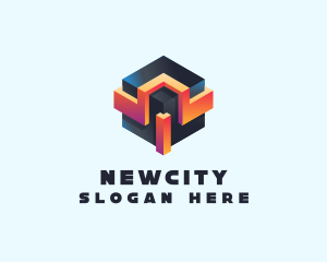 3D Futuristic Technology Cube logo design