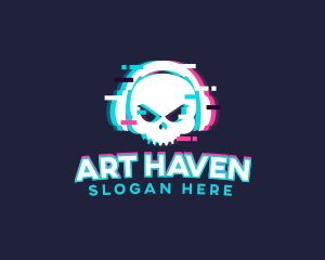 Glitch Skull Headphone logo design