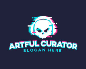 Glitch Skull Headphone logo design