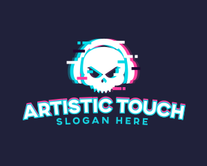 Glitch Skull Headphone logo design