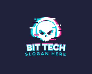 Glitch Skull Headphone logo design