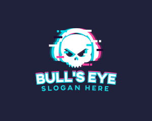 Glitch Skull Headphone logo design