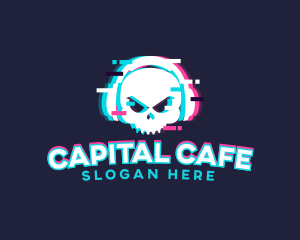 Glitch Skull Headphone logo design