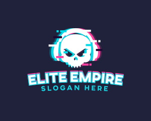 Glitch Skull Headphone logo design