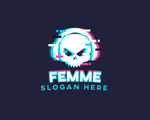 Glitch Skull Headphone logo design