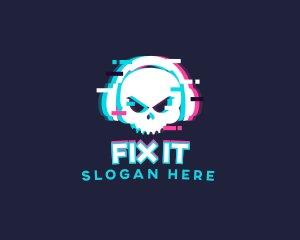 Glitch Skull Headphone logo design