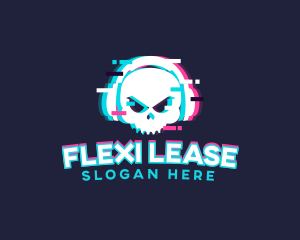 Glitch Skull Headphone logo design