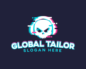 Glitch Skull Headphone logo design