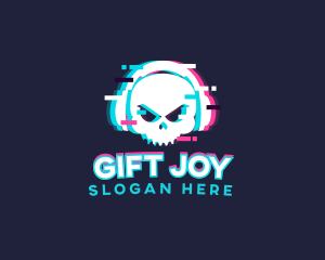 Glitch Skull Headphone logo design