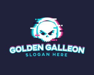 Glitch Skull Headphone logo design