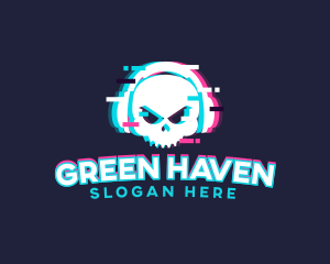 Glitch Skull Headphone logo design