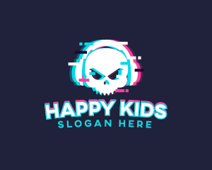 Glitch Skull Headphone logo design