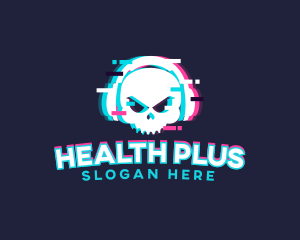 Glitch Skull Headphone logo design