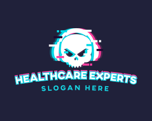 Glitch Skull Headphone logo design