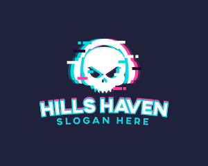 Glitch Skull Headphone logo design