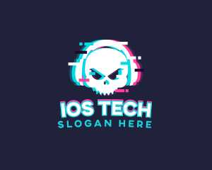 Glitch Skull Headphone logo design