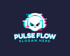 Glitch Skull Headphone logo design