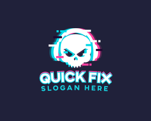 Glitch Skull Headphone logo design