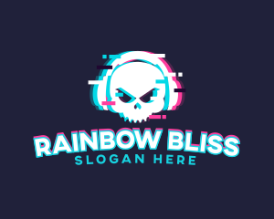 Glitch Skull Headphone logo design