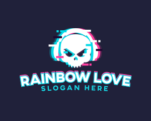 Glitch Skull Headphone logo design