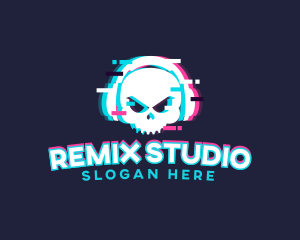 Glitch Skull Headphone logo design